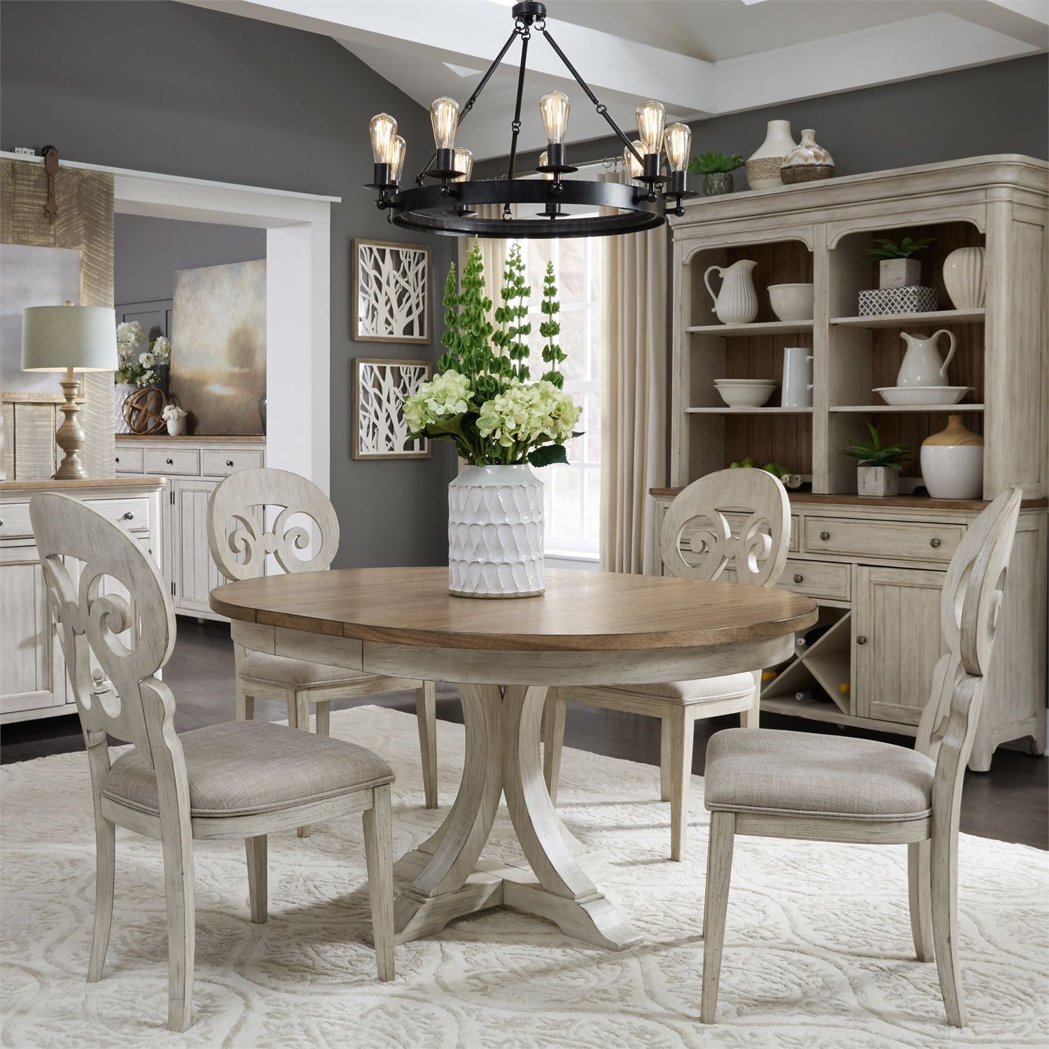 Liberty Furniture Farmhouse Reimagined LIB652R TKIT Farmhouse Pedestal Table with 12 Removable Leaf Wayside Furniture Mattress Table Dining formal